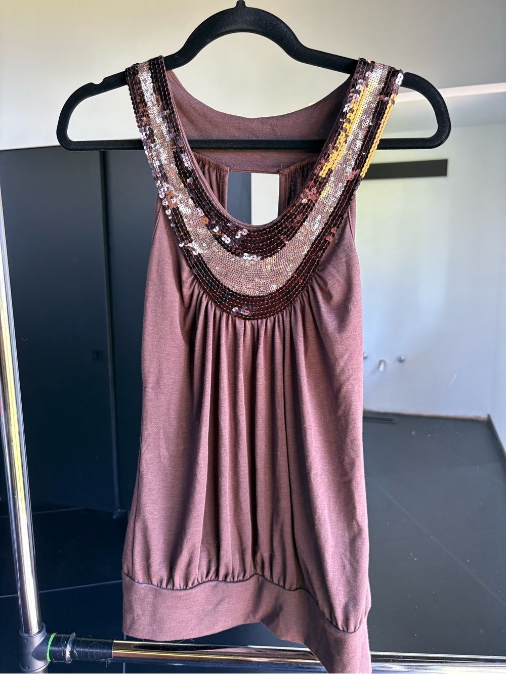 Rue21 Brown Sequin-Trim Tank Top